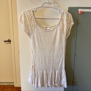 Absolutely White Peplum Top with Lace Cap Sleeves